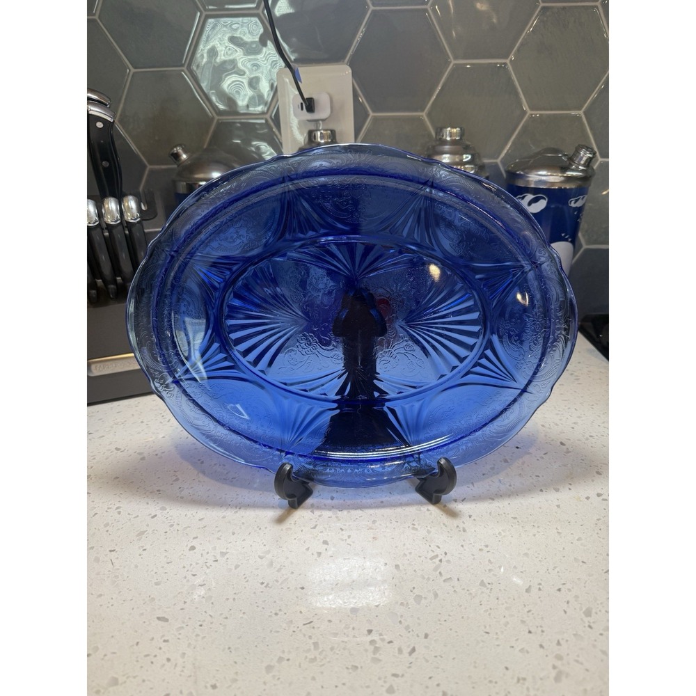 Hazel Atlas Royal Lace Cobalt Blue 12 3/4" Oval Platter Depression Glass